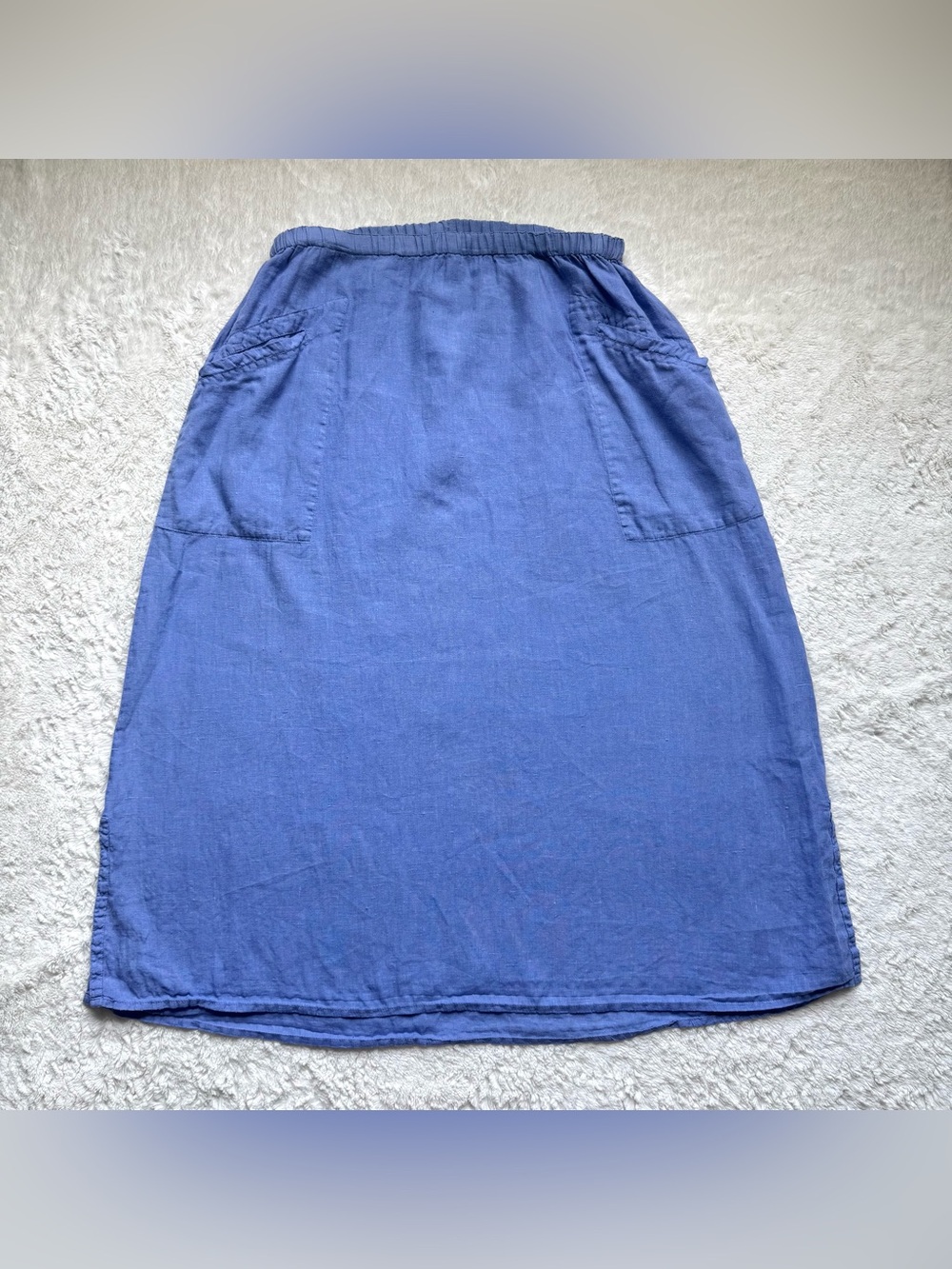 FLAX 100% Linen Maxi Skirt Elastic Waist 1G Blue Lagenlook Coastal Minimalist
